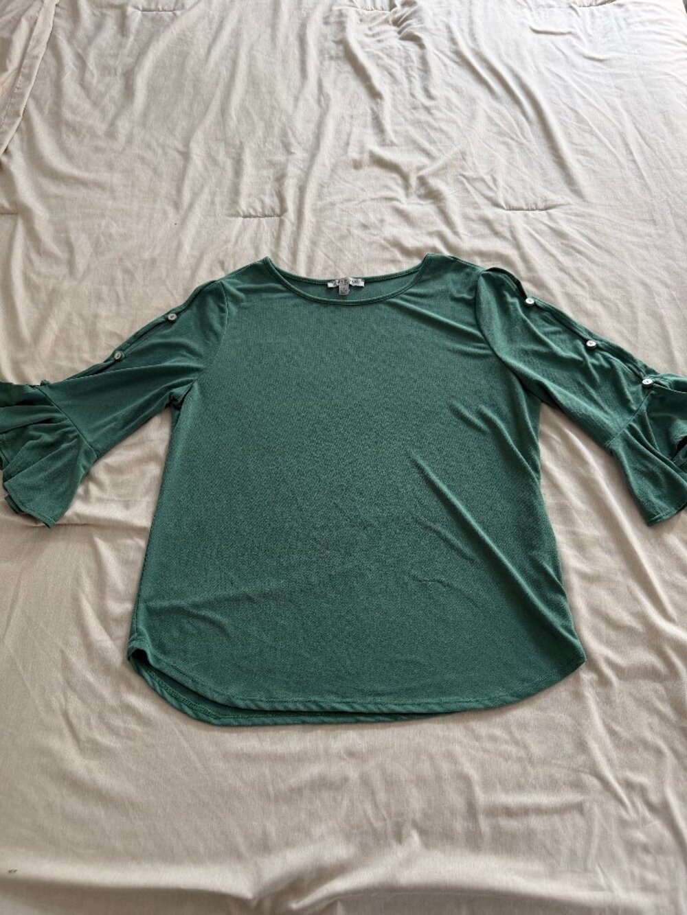 Green Envelope Top Blouse Ruffle Sleeve Womens Size L